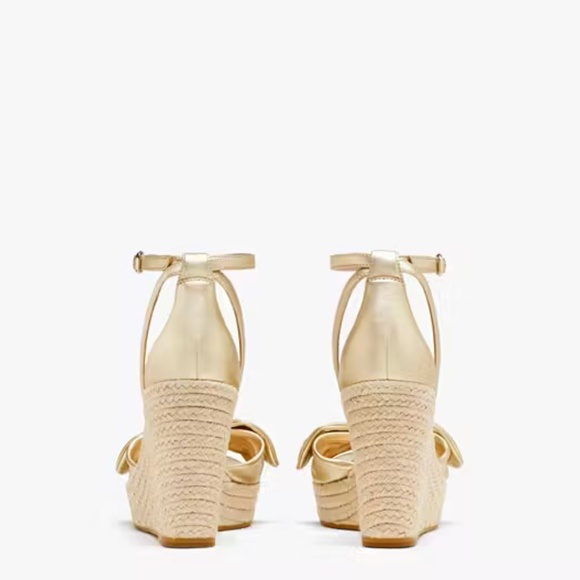 Kate Spade Tianna Espadrille Wedges Metallic Gold Leather Platform Sandals Pumps - Picture 5 of 16